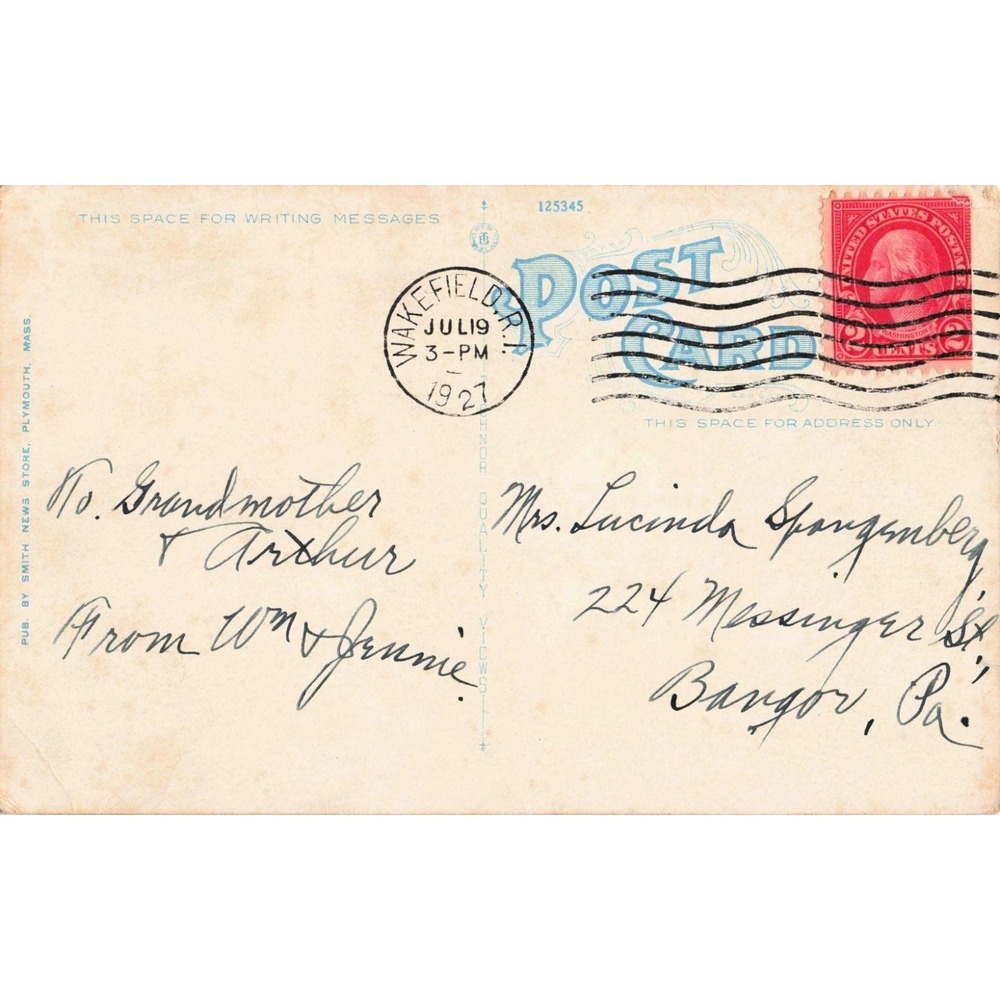 The Mayflower 1620 Ship Plymouth Massachusetts MA 1927 Postcard Smith News Store - Picture 2 of 2